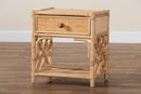Layla Natural Brown Rattan 1-Drawer Nightstand Baxton