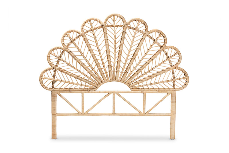 Delfina Modern Bohemian Natural Brown Rattan Queen Size Standalone Headboard