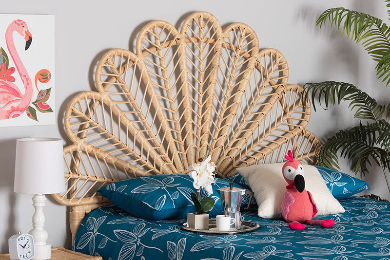 Delfina Modern Bohemian Natural Brown Rattan Queen Size Standalone Headboard