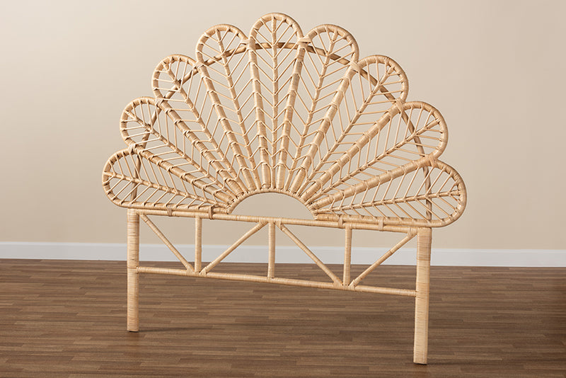 Delfina Modern Bohemian Natural Brown Rattan Queen Size Standalone Headboard