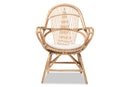 Nissa White Fabric Upholstered and Natural Brown Finished Rattan Accent Chair Baxton