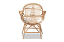 Nissa White Fabric Upholstered and Natural Brown Finished Rattan Accent Chair Baxton
