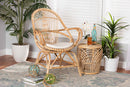 Nissa White Fabric Upholstered and Natural Brown Finished Rattan Accent Chair Baxton