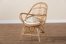 Nissa White Fabric Upholstered and Natural Brown Finished Rattan Accent Chair Baxton