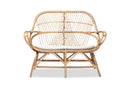 Nissa White Fabric Upholstered and Natural Brown Finished Rattan Loveseat Baxton