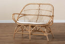 Nissa White Fabric Upholstered and Natural Brown Finished Rattan Loveseat Baxton
