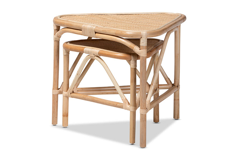 Nissa Natural Brown Finished Rattan 2Pc End Table Set Baxton