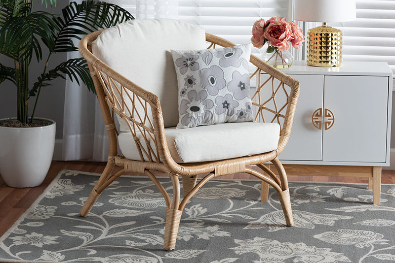 Adelia Natural Brown Antique Rattan Armchair Baxton