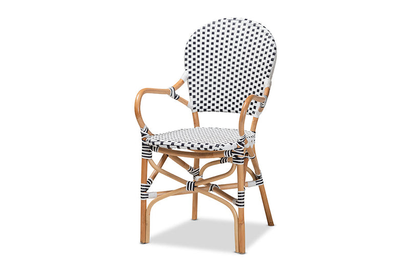 Katina Black and White Plastic and Natural Brown Rattan 5-Piece Bistro Set Baxton