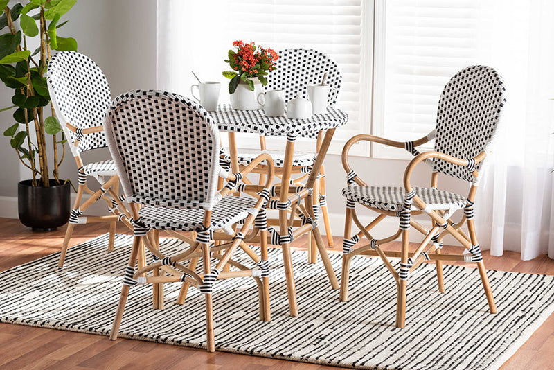 Katina Black and White Plastic and Natural Brown Rattan 5-Piece Bistro Set Baxton