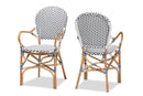Katina Black and White Weaving and Natural Brown Rattan 2Pc Bistro Chair Set Baxton