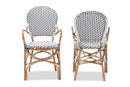 Katina Black and White Weaving and Natural Brown Rattan 2Pc Bistro Chair Set Baxton