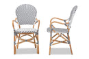 Katina Black and White Weaving and Natural Brown Rattan 2Pc Bistro Chair Set Baxton