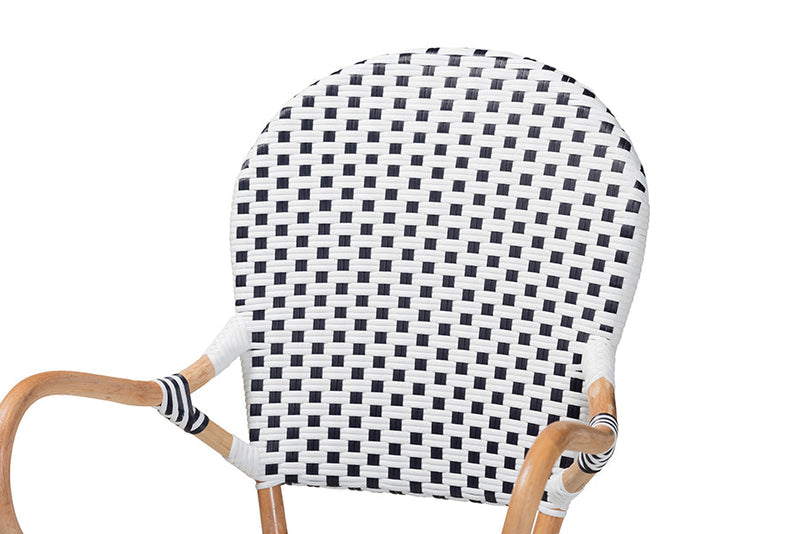 Katina Black and White Weaving and Natural Brown Rattan 2Pc Bistro Chair Set Baxton