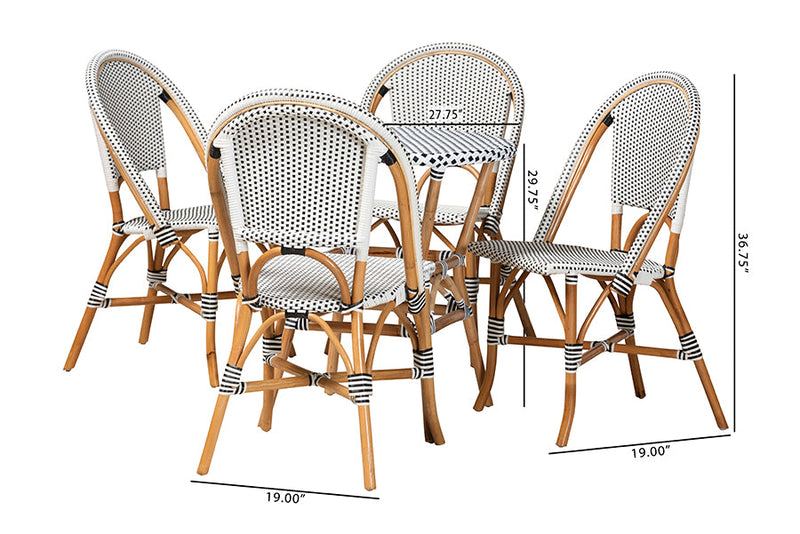 Barnes Black and White Weaving and Natural Brown Rattan 5-Piece Bistro Set Baxton