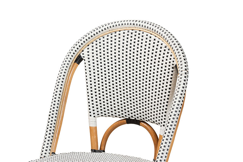 Barnes Black and White Weaving and Natural Brown Rattan 5-Piece Bistro Set Baxton