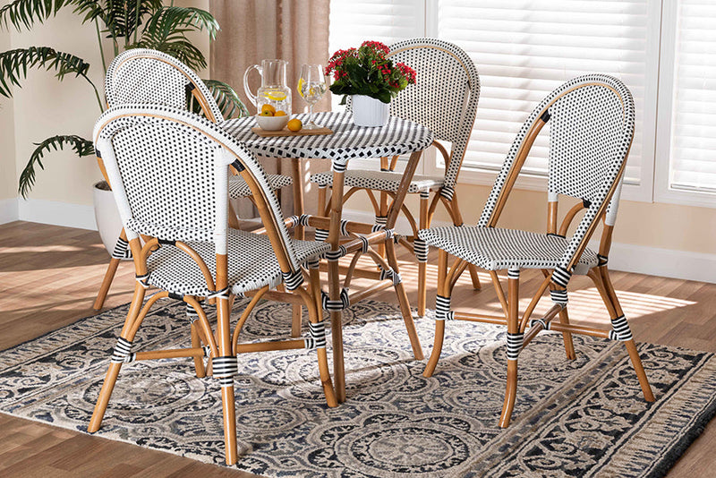 Barnes Black and White Weaving and Natural Brown Rattan 5-Piece Bistro Set Baxton