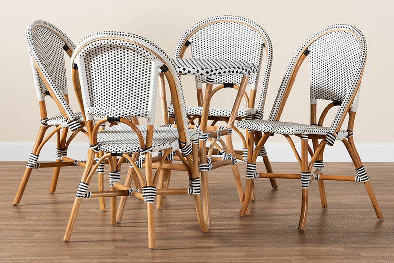 Barnes Black and White Weaving and Natural Brown Rattan 5-Piece Bistro Set Baxton