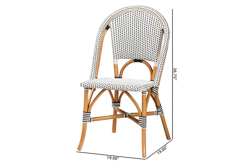 Barnes Black and White Weaving and Natural Brown Rattan Bistro Chair Baxton