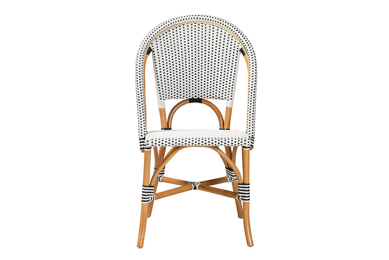 Barnes Black and White Weaving and Natural Brown Rattan Bistro Chair Baxton
