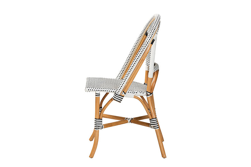 Barnes Black and White Weaving and Natural Brown Rattan Bistro Chair Baxton
