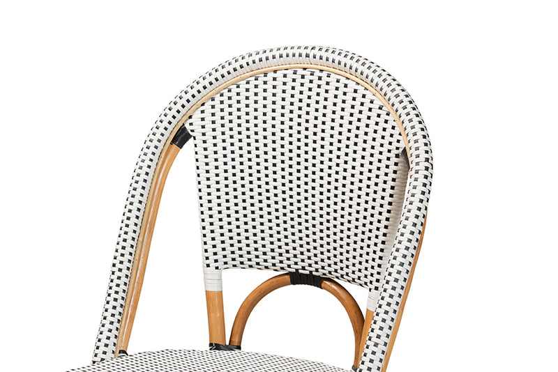 Barnes Classic French Black and White Weaving and Natural Brown Rattan Indoor and Outdoor Bistro Chair