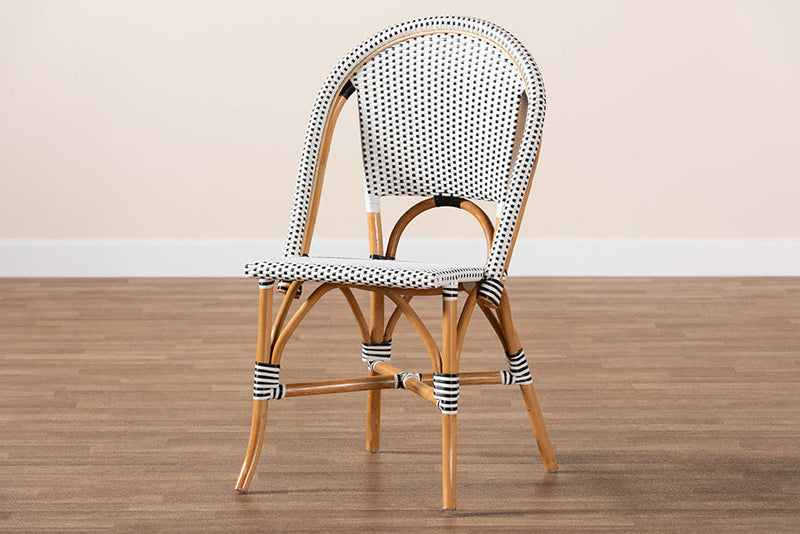 Barnes Black and White Weaving and Natural Brown Rattan Bistro Chair Baxton
