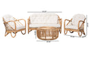 Mathias Natural Brown Antique Rattan 4Pc Living Room Set Baxton