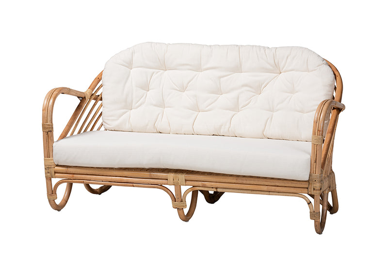 Mathias Modern Bohemian Natural Brown Antique Rattan Loveseat