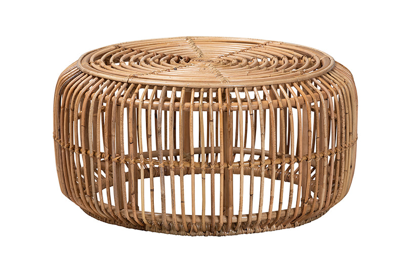 Mathias Modern Bohemian Natural Brown Antique Rattan Coffee Table