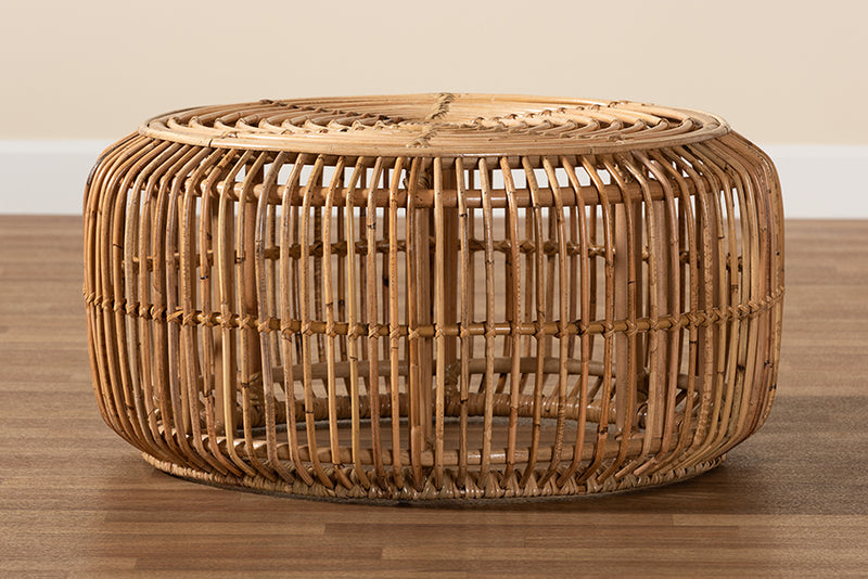 Mathias Modern Bohemian Natural Brown Antique Rattan Coffee Table