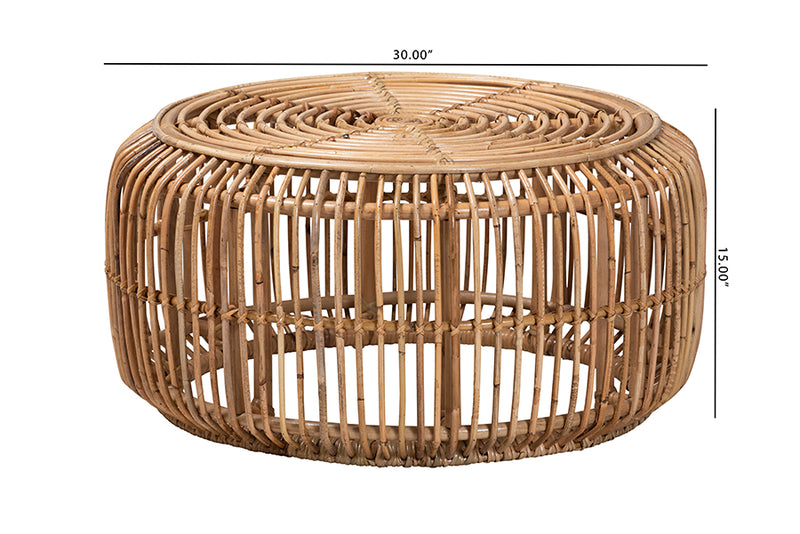 Mathias Modern Bohemian Natural Brown Antique Rattan Coffee Table