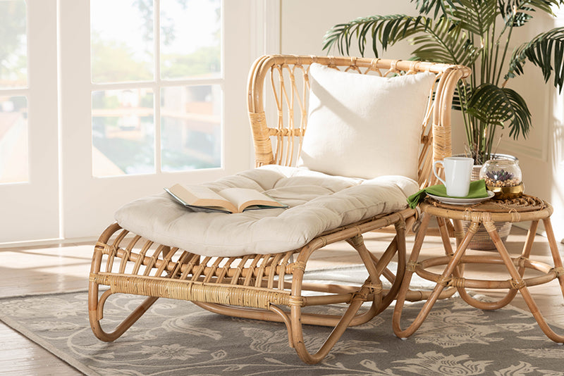 Elison Modern Bohemian Natural Brown Rattan Chaise