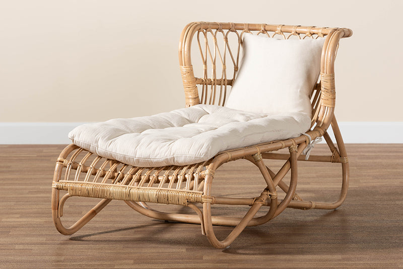 Elison Modern Bohemian Natural Brown Rattan Chaise