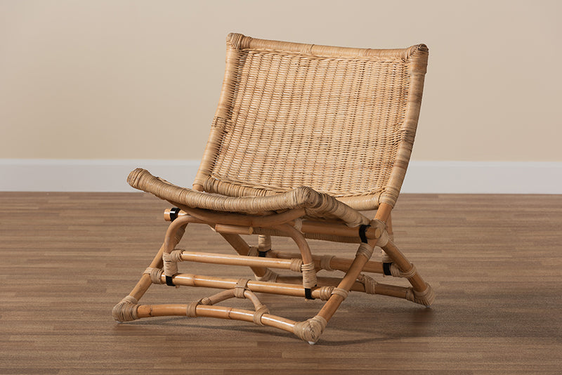 Liona Modern Bohemian Natural Brown Antique Rattan Foldable Lounge Chair