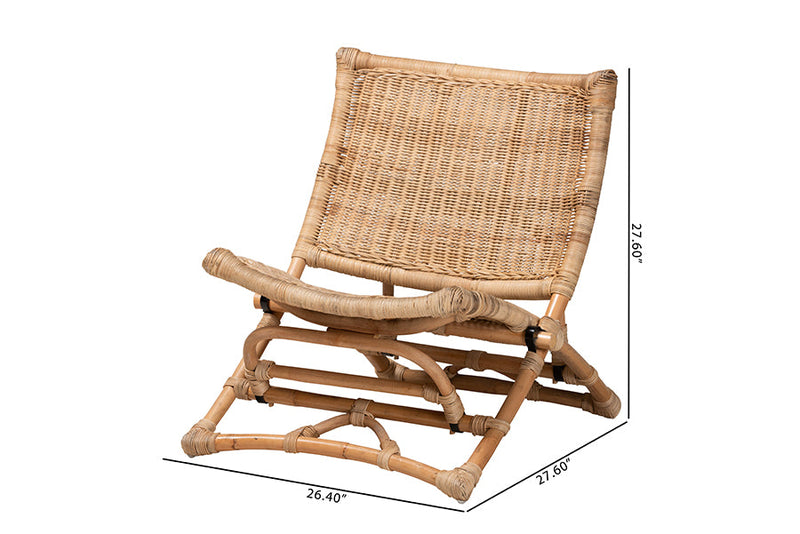Liona Natural Brown Antique Rattan Foldable Lounge Chair Baxton