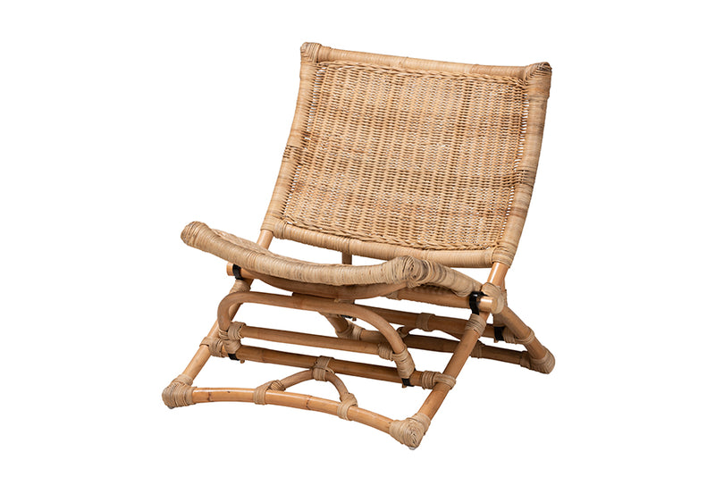 Liona Modern Bohemian Natural Brown Antique Rattan Foldable Lounge Chair