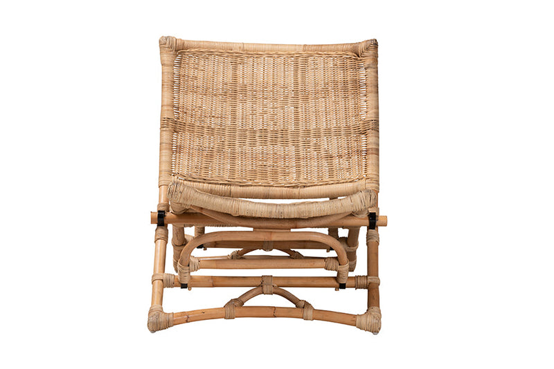 Liona Natural Brown Antique Rattan Foldable Lounge Chair Baxton
