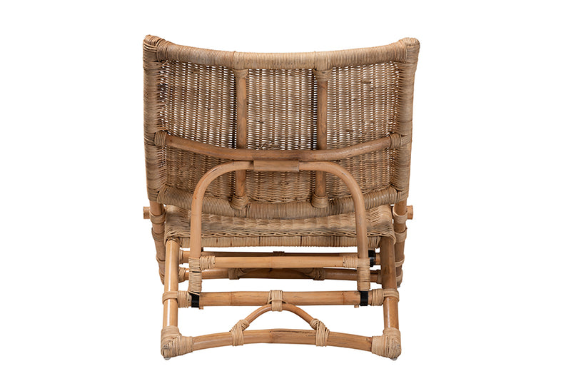 Liona Modern Bohemian Natural Brown Antique Rattan Foldable Lounge Chair