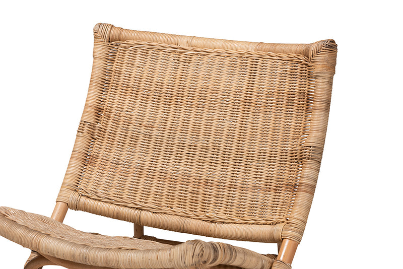 Liona Modern Bohemian Natural Brown Antique Rattan Foldable Lounge Chair