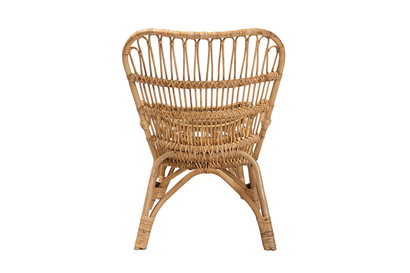Reina Natural Brown Rattan 2Pc Armchair and Footstool Set Baxton