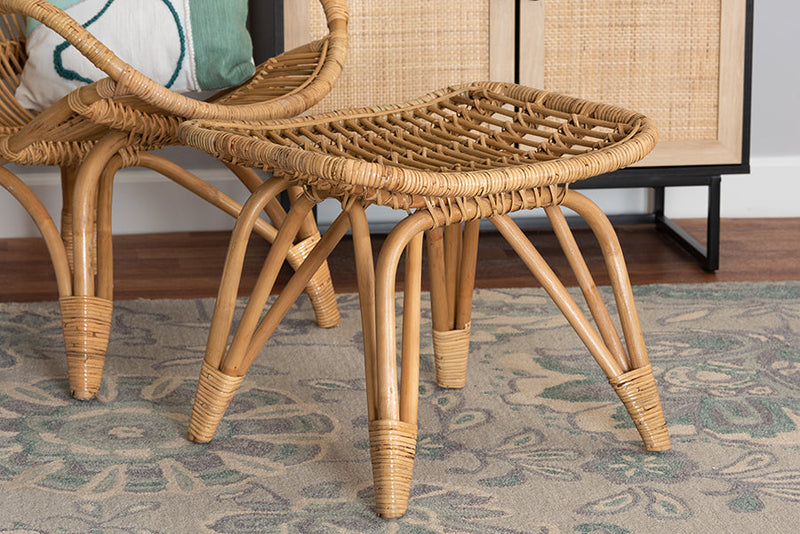 Reina Natural Brown Rattan Footstool Baxton