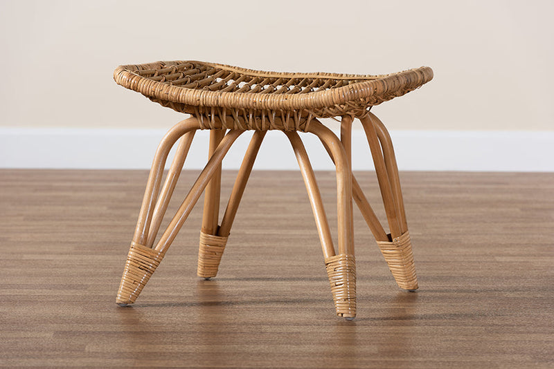 Reina Natural Brown Rattan Footstool Baxton