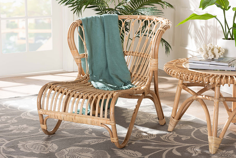 Adalwin Modern Bohemian Natural Brown Rattan Accent Chair