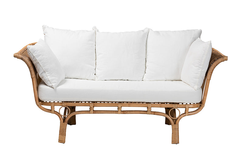 Adalina Modern Bohemian Natural Rattan Sofa w/Cushion