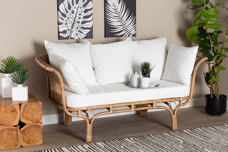 Adalina Modern Bohemian Natural Rattan Sofa w/Cushion