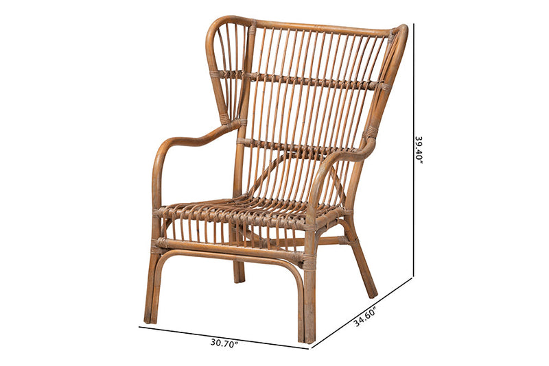 Melodie Modern Bohmenian Natural Brown Antique Rattan Armchair Baxton
