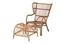 Melodie Natural Brown Antique Rattan 2Pc Chair and Footstool Set Baxton