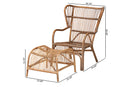 Melodie Natural Brown Antique Rattan 2Pc Chair and Footstool Set Baxton