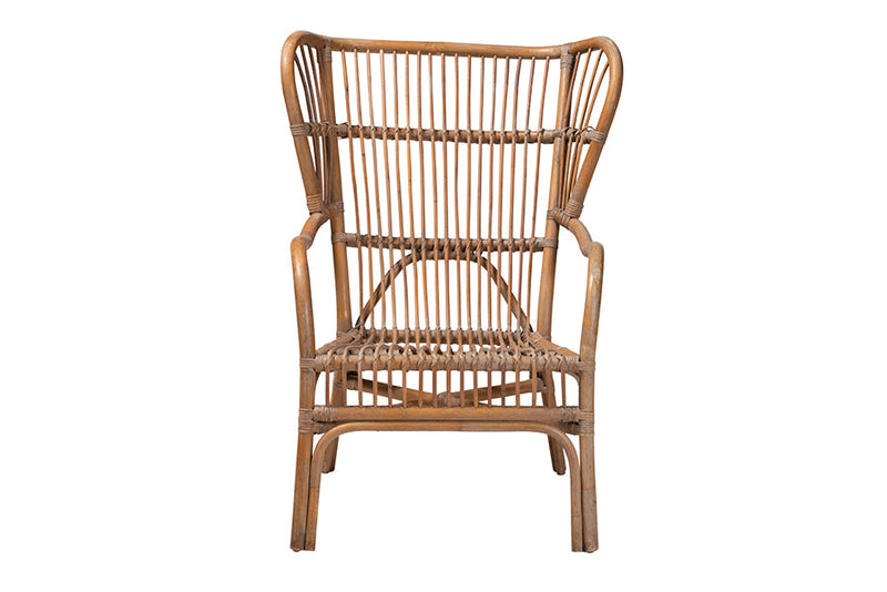Melodie Modern Bohmenian Natural Brown Antique Rattan Armchair Baxton